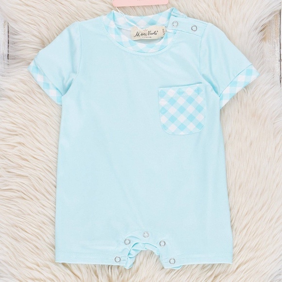 Infants Powder Blue Gingham Romper - Picture 1 of 1